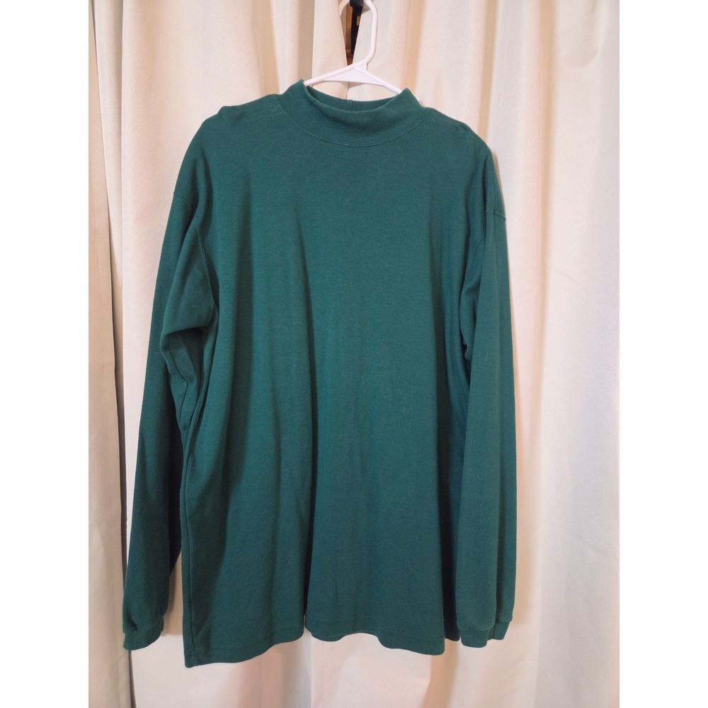 Vintage Honors Forest Green Mock Neck Long Sleeve Cotton T-Shirt Mens Large